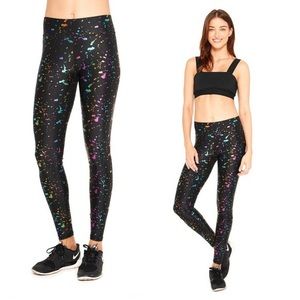 Terez Rainbow Splatter Paint Foil Leggings Sz M